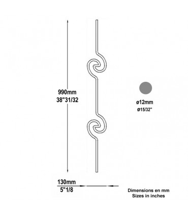 Balustre art déco H990x130mm Ø12mm