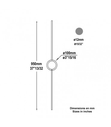 Balustre art déco H950x100mm Ø12mm