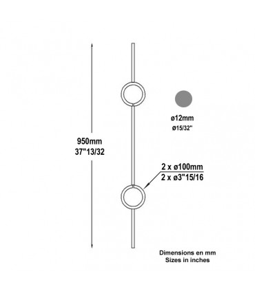 Balustre art déco double motif H950x100mm Ø12mm