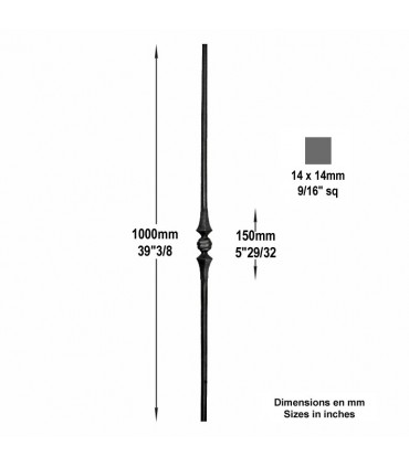 Balustre brossé H1000mm 14x14mm