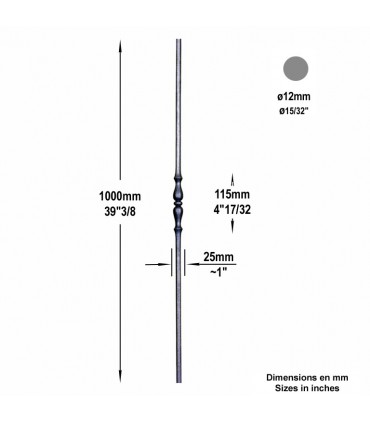Balustre forgé H1000x25mm Ø12mm