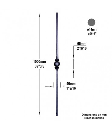 Balustre acier forgé profilé pour escalier ou garde corps H1000mm Ø14mm - 1 motif