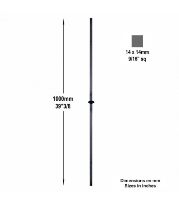 Balustre forgé grenaillé H1000mm 14x14mm