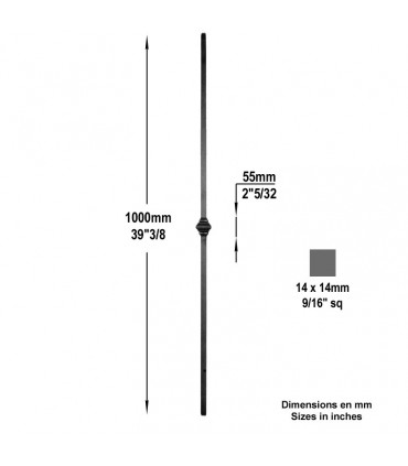 Balustre forgé grenaillé H1000mm 14x14mm