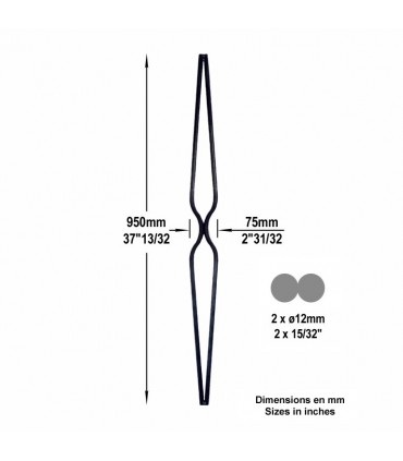 Balustre fantaisie acier H950mm 2 x Ø12mm