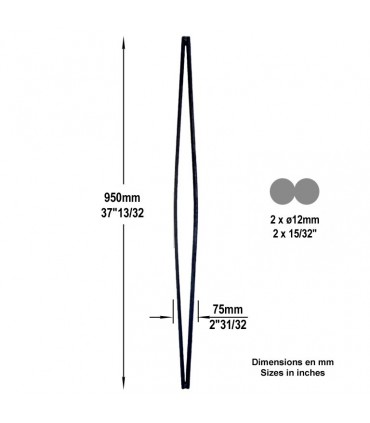 Balustre fantaisie acier H950mm 2 x Ø12mm