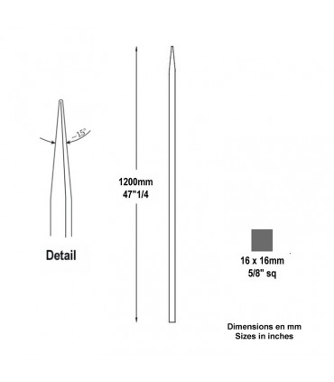 Barreau appointé 16x16mm 1200mm