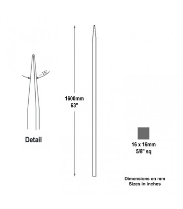 Barreau appointé 16x16mm 1600mm