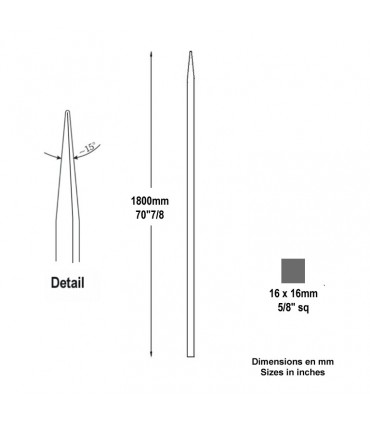 Barreau appointé 16x16mm 1800mm