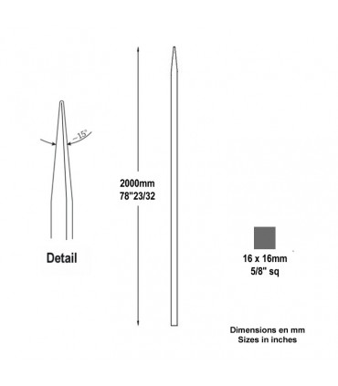 Barreau appointé 16x16mm 2000mm