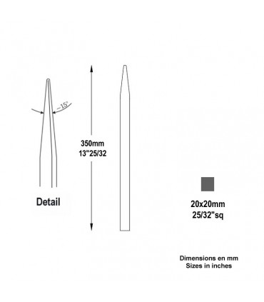 Barreau appointé 20x20mm 350mm