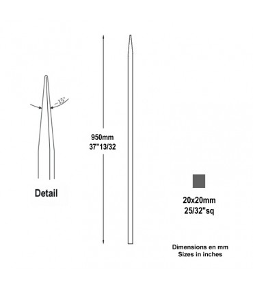 Barreau appointé 20x20mm 950mm