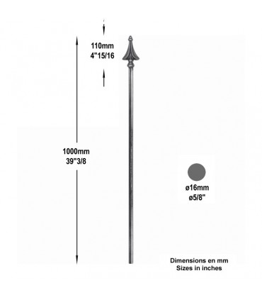 Barreau élancé Ø16mm longueur 1000mm