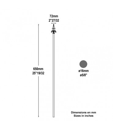 Barreau élancé Ø16mm longueur 650mm
