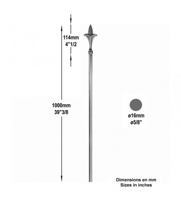 Barreau élancé Ø16 longueur 1000mm