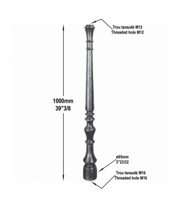 Poteau tourné Ø95mm hauteur 1000mm