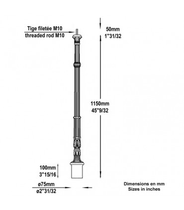 Poteau fonte Ø75mm hauteur 1150mm