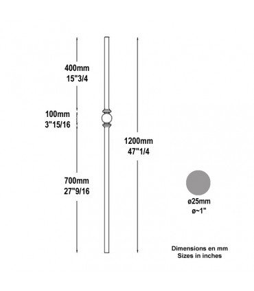 Poteau forgé Ø25mm hauteur 1200mm