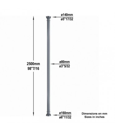 Poteau colonne Hauteur 2500mm Ø80mm