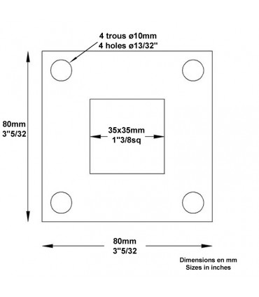 Plaque fixation 80x80x5mm trou 35x35mm