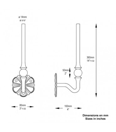 Patère acier forgé H180mm x 95mm - ø14mm