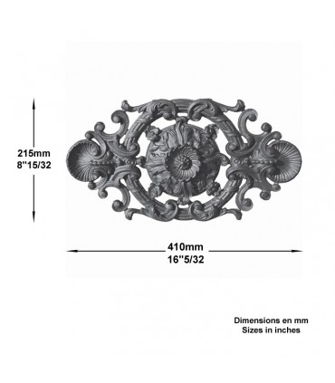 Palmette en fonte L410mm x 215mm pour portails ou vérandas