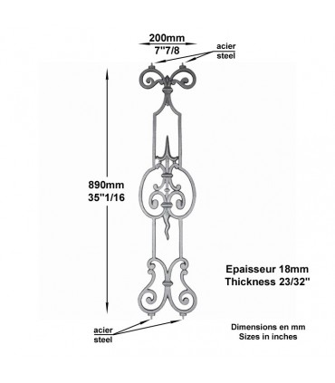 Décoration fonte H890mm x 200mm