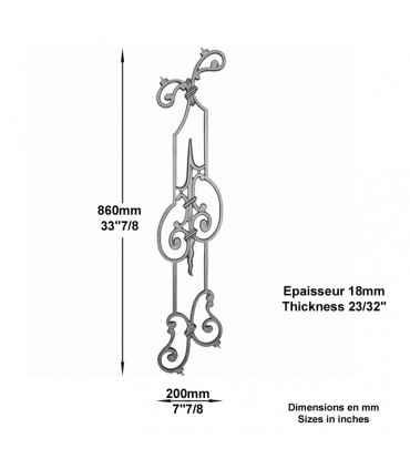 Décoration fonte H860mm x 200mm