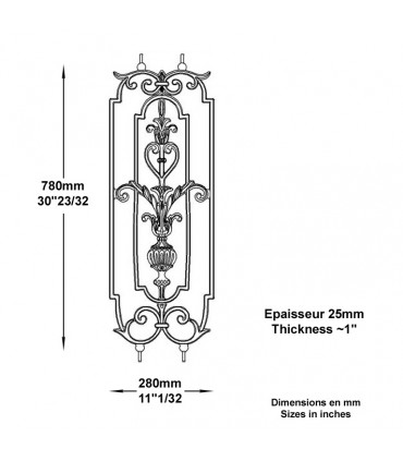 Décoration en fonte H780mm x 280mm pour balcons