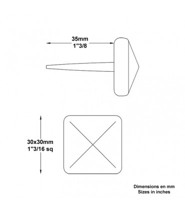 Clou martelé 30x30mm L35mm