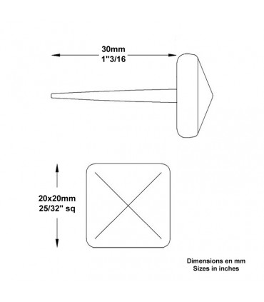 Clou martelé 20mm x 20mm L30mm