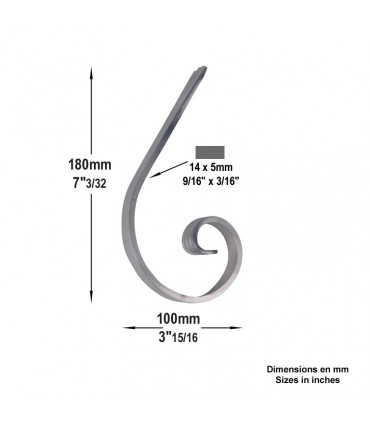 Volute demi C ALU H180mm 14x5mm