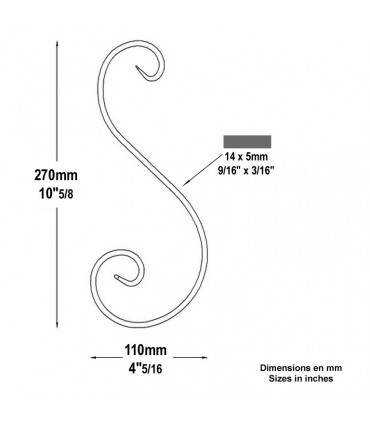 Volute alu en S H270x110mm 14x5mm