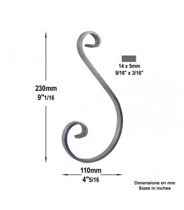 Volute alu en S H230x110mm 14x5mm