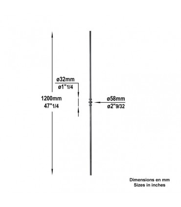 Balustre forgé 1 motif H1200mm Ø14mm