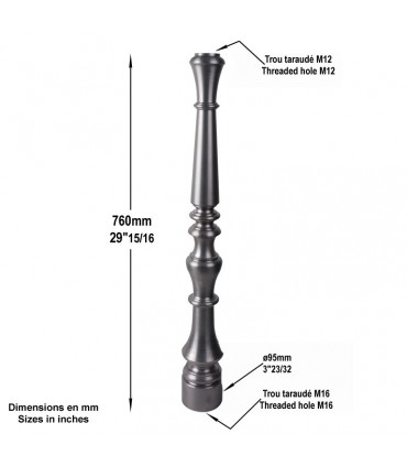 Poteau acier tourné Ø95mm hauteur 760mm