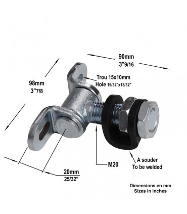 Gond à souder M20 réglable 2 axes