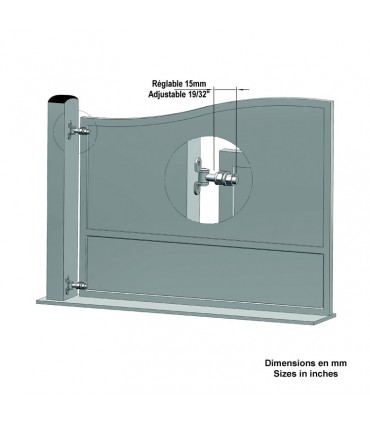 Gond à souder M20 réglable 2 axes