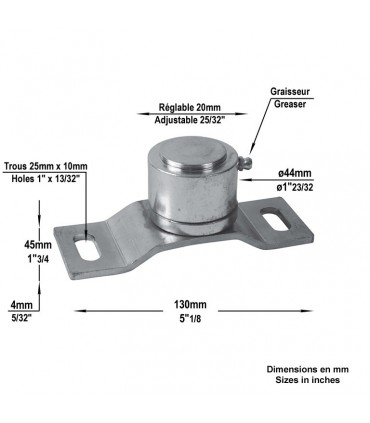Pivot inférieur à roulement ø44mm sur platine support.