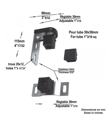 Ensemble gond-pivot nylon à fixer pour 40x40mm