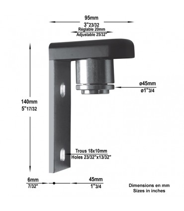 Gond à fixer sur poteau avec roulement à billes ø45mm réglable
