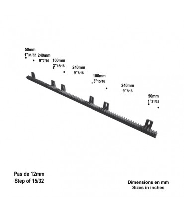 Crémaillère polyamide renforcée 1020mm pour portail coulissant 6 fixations