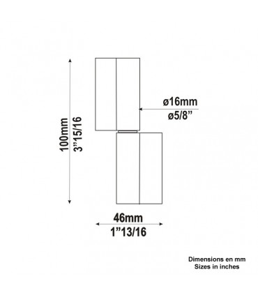 Gond acier à souder Ø16mm hauteur 100mm largeur 46mm