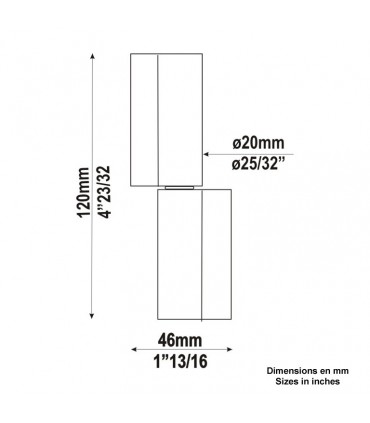 Gond acier brut à souder Ø20mm hauteur 120mm largeur 46mm