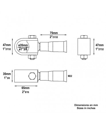 Gond réglable à sceller Ø35mm M22