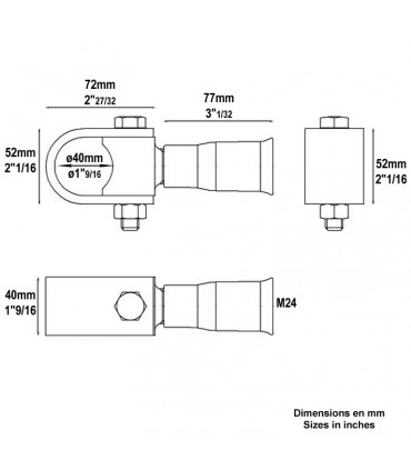 Gond réglable à sceller Ø40mm M27