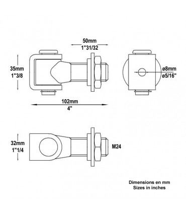 Gond charnière à serrer M24