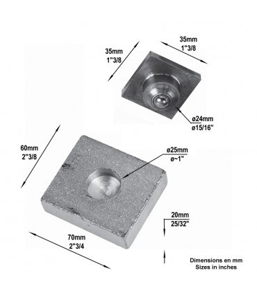 Pivot à bille inférieur 35x35mm