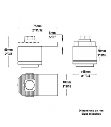 Pivot roulement haut ø45mm 30x30mm