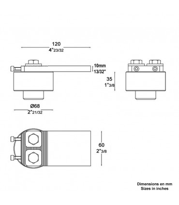 Pivot roulement haut Ø68mm 40x40mm